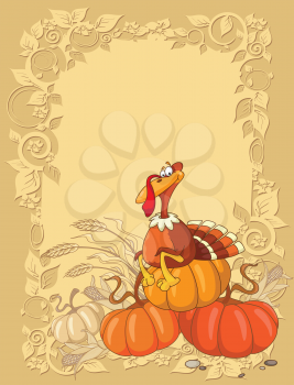 illustration of a turkey and pumpkin background