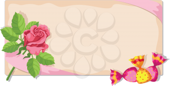 illustration of a blank with rose and candy