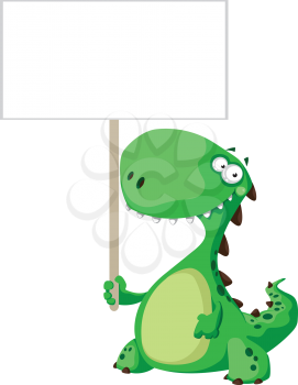 illustration of a green dinosaur with blank sign