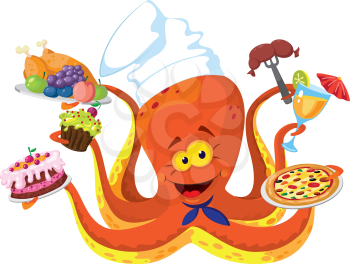illustration of a funny octopus cook