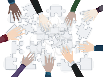 Royalty Free Clipart Image of Hands on a Puzzle