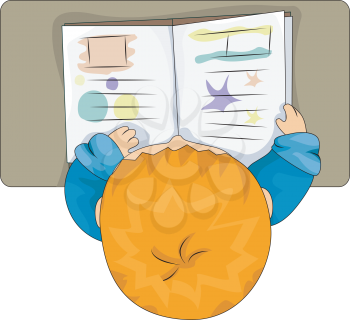 Royalty Free Clipart Image of a Child Reading From Above