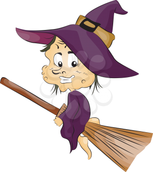 Royalty Free Clipart Image of a Witch on a Broomstick