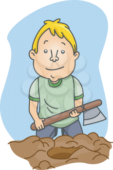 Royalty Free Clipart Image of a Man Burying a Hatchet