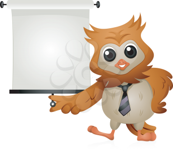 Royalty Free Clipart Image of an Owl With a Movie Screen