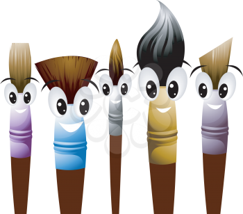 Royalty Free Clipart Image of Happy Paintbrushes