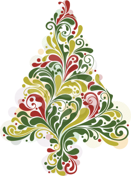 Royalty Free Clipart Image of a Swirly Christmas Tree