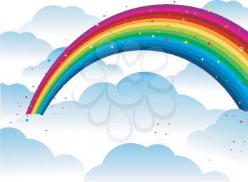 Royalty Free Clipart Image of a Rainbow Above the Clouds