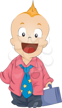 Royalty Free Clipart Image of a Child in a Business Clothes With a Briefcase