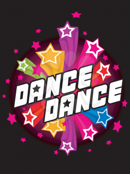 Royalty Free Clipart Image of a Black Background With the Word Dance and Stars