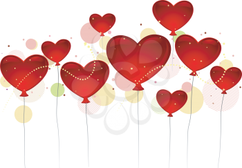 Royalty Free Clipart Image of Heart Shaped Balloons Floating in the Air