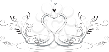 Royalty Free Clipart Image of Two Swans Forming a Heart