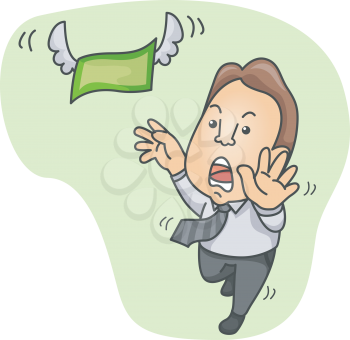 Royalty Free Clipart Image of a Man Chasing Winged Money