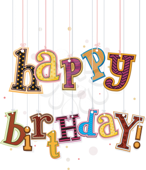 Royalty Free Clipart Image of a Happy Birthday Greeting on Strings