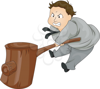 Royalty Free Clipart Image of a Man With a Big Hammer