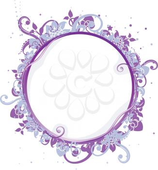Royalty Free Clipart Image of a Purple Floral Circle Frame