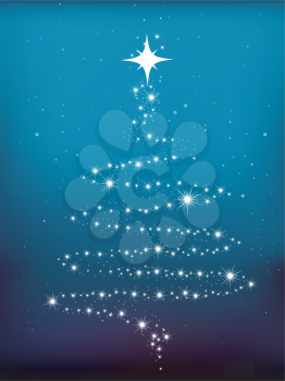 Royalty Free Clipart Image of a Star Trail Forming a Christmas Tree