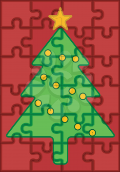 Royalty Free Clipart Image of a Jigsaw Puzzle Christmas Tree