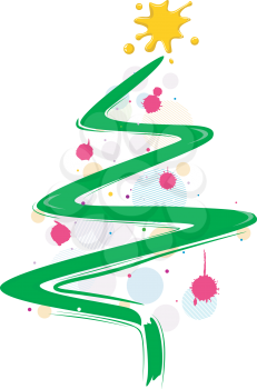 Royalty Free Clipart Image of a Christmas Tree With Pink Splash Ornaments