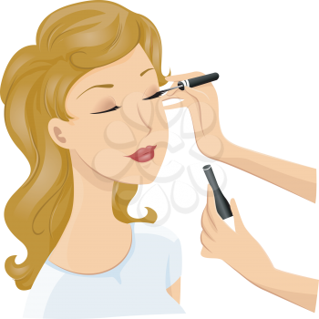 Royalty Free Clipart Image of a Girl Having Eyeliner Applied