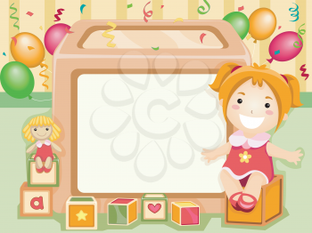 Royalty Free Clipart Image of a Little Girl Sitting on Blocks