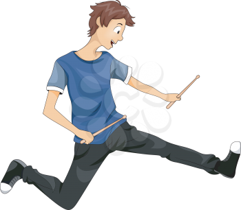 Royalty Free Clipart Image of a Boy With Drumsticks
