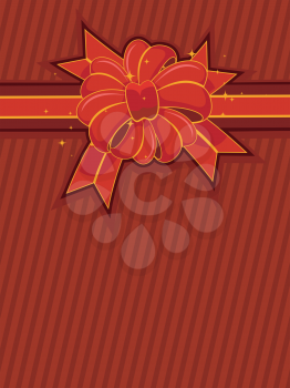 Royalty Free Clipart Image of a Red and Gold Ribbon on Red