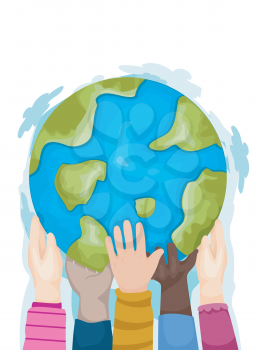 Royalty Free Clipart Image of Hands on a Globe