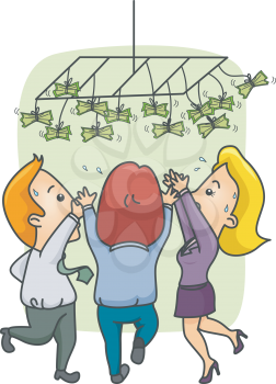 Royalty Free Clipart Image of People Reaching For Money