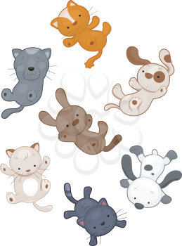 Royalty Free Clipart Image of Falling Cats and Dogs