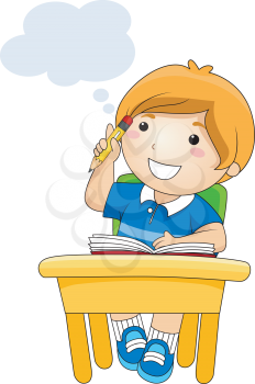 Royalty Free Clipart Image of a Boy at a Desk