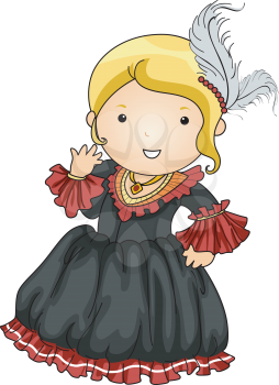 Royalty Free Clipart Image of a Girl in a Victorian Costume