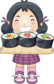 Royalty Free Clipart Image of a Girl With Sushi