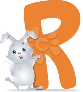 Royalty Free Clipart Image of a Rabbit With an R
