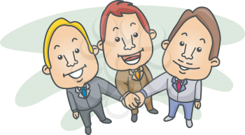 Royalty Free Clipart Image of a Group of Men in Suits With Their Hands Stacked