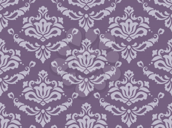 Royalty Free Clipart Image of a Damask Background in Purple
