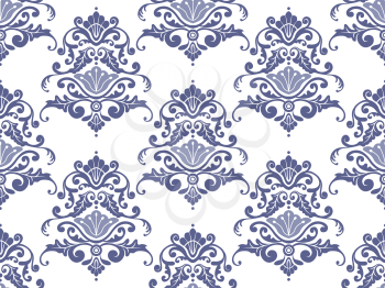 Royalty Free Clipart Image of a Damask Background in Purple and White