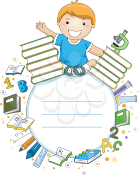 Royalty Free Clipart Image of a Boy With Educational Items