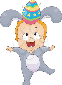 Royalty Free Clipart Image of a Child Balancing an Easter Egg on His Head