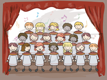 Royalty Free Clipart Image of a Children's Choir on Stage
