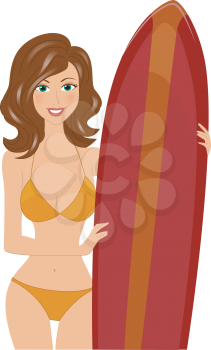 Royalty Free Clipart Image of a Woman With a Surfboard