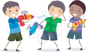 Royalty Free Clipart Image of Boys With Water Guns
