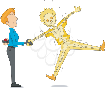 Royalty Free Clipart Image of a Man Pulling a Shocking Handshake Prank