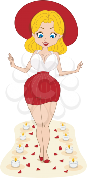 Royalty Free Clipart Image of a Pin-Up in Hat