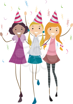 Royalty Free Clipart Image of Girls Celebrating a Birthday