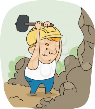 Royalty Free Clipart Image of Man Breaking Rock