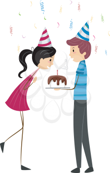 Royalty Free Clipart Image of a Girl Blowing Out Her Candles