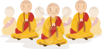 Royalty Free Clipart Image of Praying Monks