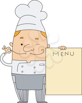 Royalty Free Clipart Image of a Chef Holding a Menu