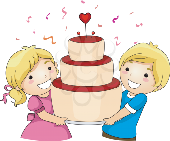 Royalty Free Clipart Image of Children Carrying a Cake